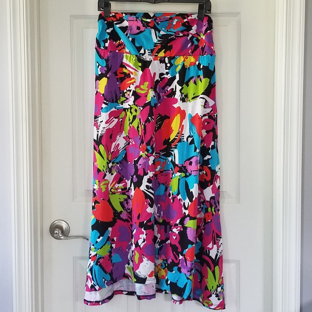 Maternity knit maxi skirt, multicolored floral, M